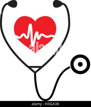 vector symbol of medical exam of heart health and heartbeat with stethoscope Stock Vector