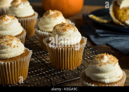 Sweet Homemade Pumpkin Spice Cupcakes with Frosting Stock Photo