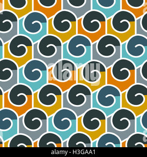 Geometric abstract seamless pattern. Linear motif background. Colorful shapes of spirals and hexagonal grid Stock Photo