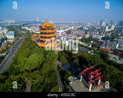 Beijing, China. 5th Oct, 2016. Aerial photo taken on Oct. 5, 2016 shows the Yellow Crane Pavillion in Wuhan, capital of central China's Hubei Province. © Xiong Qi/Xinhua/Alamy Live News Stock Photo