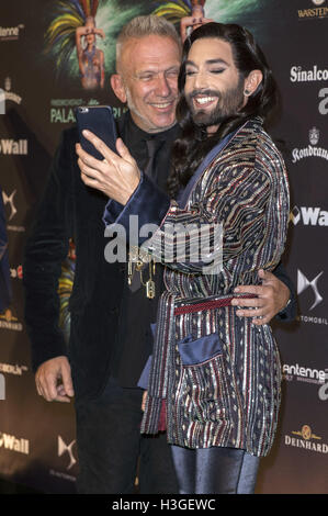 Berlin, Deutschland. 06th Oct, 2016. Jean Paul Gaultier and Conchita Wurst at the Premiere of 'The One Grand Show' at the Friedrichstadt-Palast. Berlin, Germany. October 6, 2016./picture alliance © dpa/Alamy Live News Stock Photo