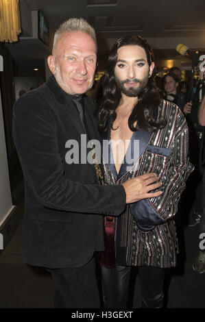 Berlin, Deutschland. 06th Oct, 2016. Jean Paul Gaultier and Conchita Wurst at the Premiere of 'The One Grand Show' at the Friedrichstadt-Palast. Berlin, Germany. October 6, 2016./picture alliance © dpa/Alamy Live News Stock Photo