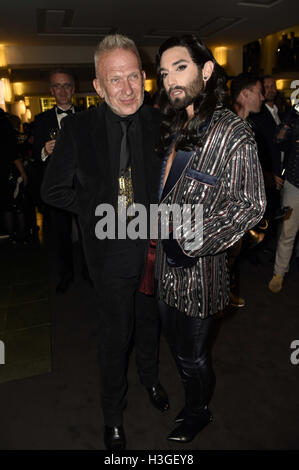 Berlin, Deutschland. 06th Oct, 2016. Jean Paul Gaultier and Conchita Wurst at the Premiere of 'The One Grand Show' at the Friedrichstadt-Palast. Berlin, Germany. October 6, 2016./picture alliance © dpa/Alamy Live News Stock Photo