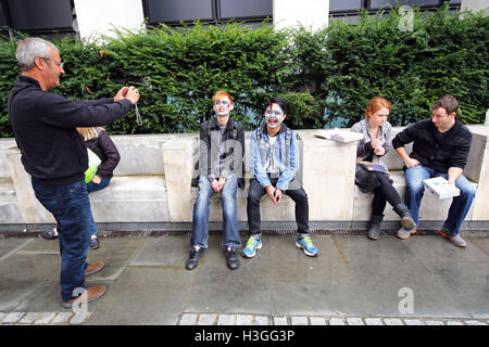 London, UK. 8th Oct, 2016. Participants dressed as undead zombies for World Zombie Day in London Credit:  Paul Brown/Alamy Live News Stock Photo