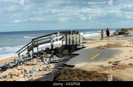 Flagler Beach, Florida, USA. 8th October, 2016. Residents ride bicycles ...