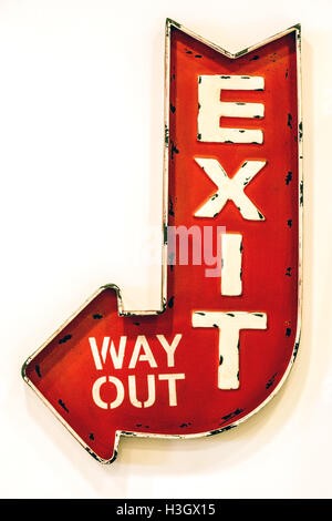 Exit sign. Red arrow sign on the white background. Stock Photo