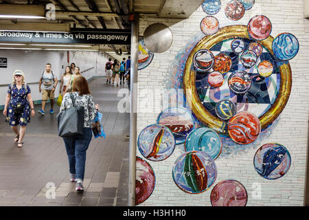 New York City,NY NYC Manhattan,Times Square,42nd Street,subway,station,MTA,passageway,artwork,Losing My Marbles,Lisa Dinhofer,adult adults,woman femal Stock Photo