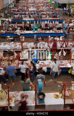 Raw fresh meat butchers at Green Market Almaty Kazakhstan Stock Photo