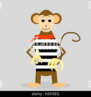Cartoon monkey with banana. Cartoon animal and monkey vector illustration Stock Photo