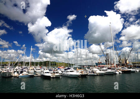 Boats moored in the harbour at Falmouth, Cornwall. Stock Photo