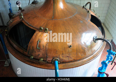 A large copper topped beer still at the qingdao beer factory in China. Stock Photo