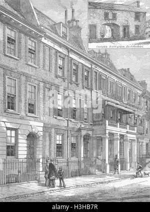 LONDON Cheyne Row, Chelsea, Thomas Carlyle house 1881. Illustrated London News Stock Photo