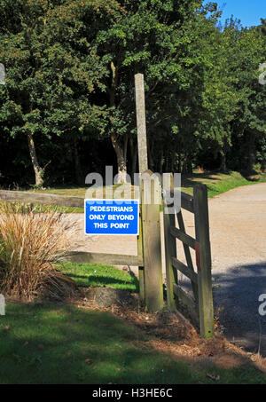 A pedestrians only sign on a footpath by a working farm at Brampton, Norfolk, England, United Kingdom. Stock Photo