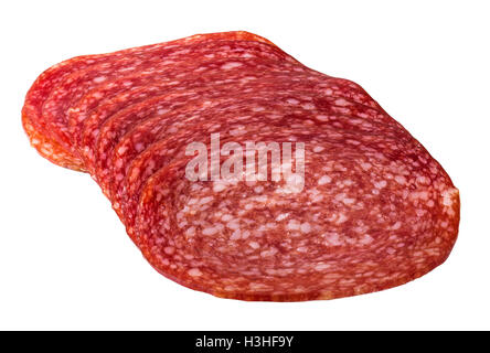 Slices of salami isolated on white background with clipping path Stock Photo