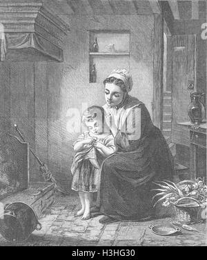 CHILDREN A Stitch in time saves nine 1865. Illustrated London News Stock Photo