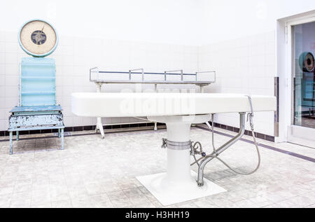 Autopsy antique tables in the morgue in clinic Stock Photo