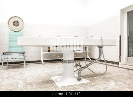 Autopsy antique tables in the morgue in clinic Stock Photo