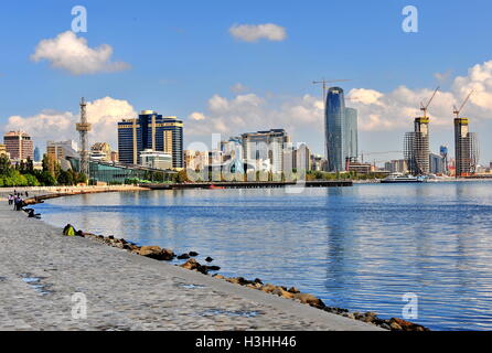 BAKU, AZERBAIJAN - SEPTEMBER 25: View of seaside of Baku downtown of Baku on September 25, 2016. Baku is a capital and largest c Stock Photo