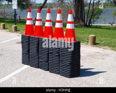 A delivery of new traffic cones are made to parks and recreation at White Rock Lake, the crown jewel of the city parks system. Stock Photo