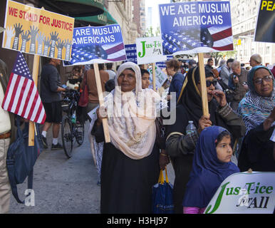 United American Muslim Day Parade on Madison Avenue in New York City. Muslim American women promote peace & solidarity at the parade. Stock Photo