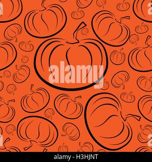 Vector outline pumpkins seamless pattern. Pumpkin patch background. Orange color. Stock Vector