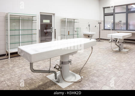 Autopsy antique tables in the morgue in clinic Stock Photo