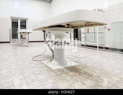 Autopsy antique tables in the morgue in clinic Stock Photo