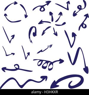 Pointers, arrows and other signs. Vector image in black and white. Doodle ink, hand drawn. Stock Vector
