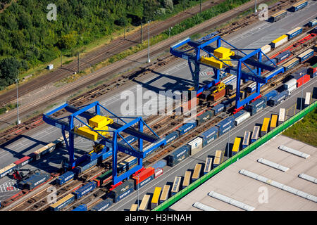 Aerial view, Logport III, container terminal, container loading, Port of Duisburg company, Rhine, Duisburg, Ruhr area, Stock Photo