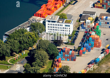 Aerial view, Duisport, the largest inland port in Europe, Port of Duisburg company, Rhine, Duisburg, Ruhr area, Stock Photo