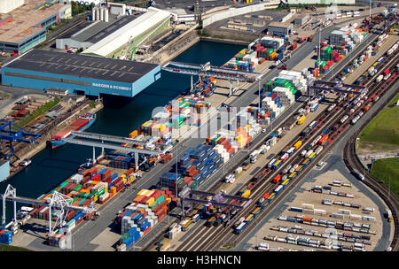 Aerial view, Duisport, the largest inland port in Europe, Port of Duisburg company, Rhine, Duisburg, Ruhr area, Stock Photo