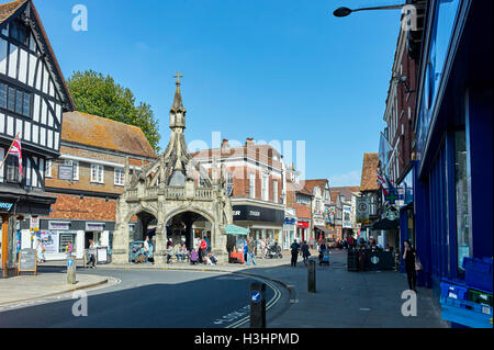 Cross in centre of Salisbury from Silver Street Stock Photo