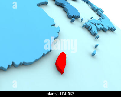 3D illustration of Taiwan highlighted in red color on blue globe Stock Photo