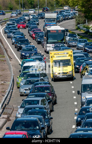 Cars queue on the A23 approach to Brighton on a busy summers' day. Stock Photo