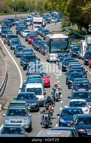 Cars queue on the A23 approach to Brighton on a busy summers' day. Stock Photo