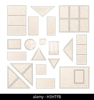 Set of realistic blank post stamps with paper texture isolated on white Stock Vector