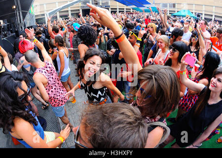 BARCELONA - JUN 12: Audience at Sonar Festival on June 12, 2014 in Barcelona, Spain. Stock Photo