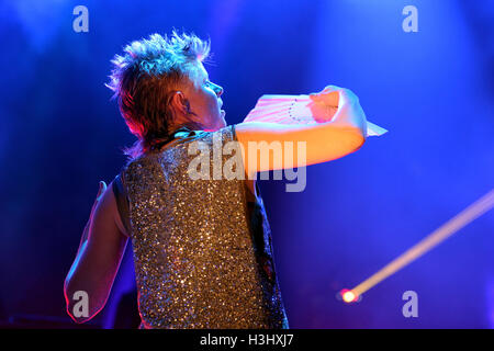 BARCELONA - JUN 13: Royksopp & Robyn (electronic band from) performs at Sonar Festival on June 13, 2014 in Barcelona, Spain. Stock Photo