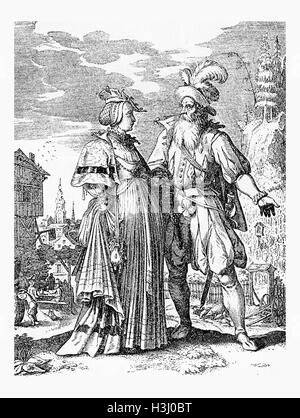 German costumes, men and ladies wear late XVII century Stock Photo