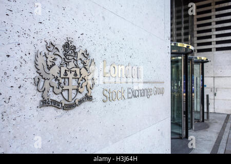 London Stock Exchange LSE building sign.City of London, UK Stock Photo