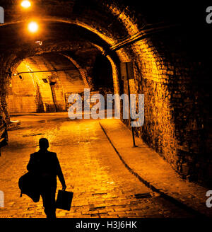 Person Walking Tunnels from the Silver Mines are Underground the Famous City of Guanajuato, Mexico. Stock Photo