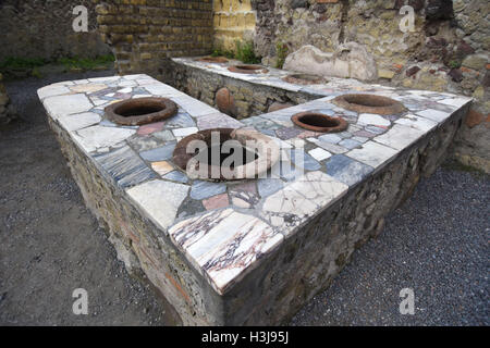 The Roman ruins, Bodies and Frescoes of Herculaneum near Pompeii, Italy Stock Photo