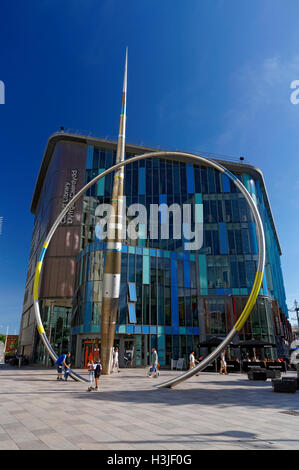 'Alliance' sculpture by Jean-Bernard Metais outside the Central Library on Hayes Place, Cardiff, Wales. Stock Photo