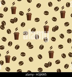 Tea or coffee cups seamless vector pattern with coffee beans or corns. Cups seamless vector pattern. Stock Vector