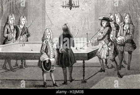 Louis XIV playing billiards, Versailles, France, 1694, Louis the Great, King of France, 1638-1715 Stock Photo