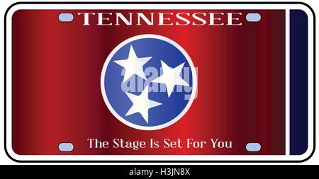 Tennessee state license plate in the colors of the state flag with the flag icons over a white background Stock Vector