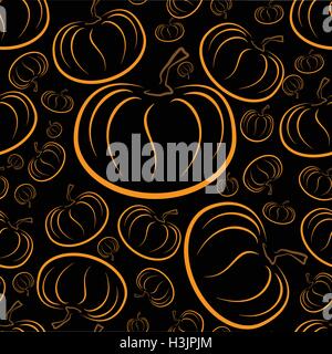 Vector outline pumpkins seamless pattern. Pumpkin patch background. Orange color. Stock Vector