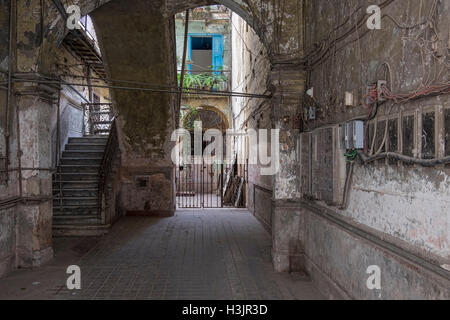 Typical Entrance Hall to Block of Apartments in Old Havana, Habana Vieja, Havana, Cuba Stock Photo