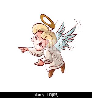 Colorful vector illustration of a cute cartoon angel laughing or making fun of something. Stock Vector