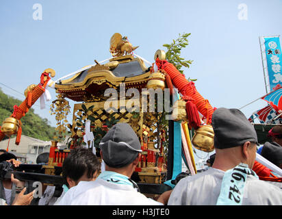 Japanese golden portable shrine in the matsuri festival Stock Photo